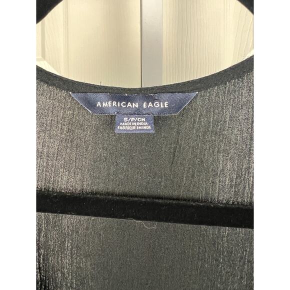 American Eagle Womens Top Blouse Small Embroidery Black Boho Bohemian V Neck - Picture 2 of 8